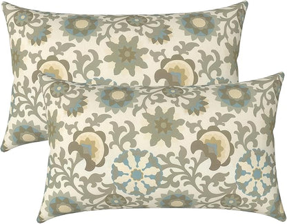 LVTXIII Outdoor/Indoor Lumbar Pillows, Decorative Patio Lumbar Cushions, Fluffy Water Repellent Garden Cushions for Home Patio Coach Sofa Use, 12×20 Inch, Pack of 2, Floral Symphony‌