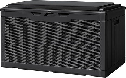 Greesum 100 Gallon Resin Deck Box Large Outdoor Storage with Cushions for Patio Furniture, Garden Tools, Pool Supplies, Weatherproof and UV Resistant, Lockable, Black