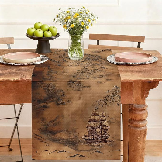 Compass Boat Table Runner,Dining Decor for Kitchen Coffee Table Family Dinners Holiday Parties Wedding Events Decor(13x72 inch)