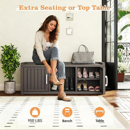 NUNU LAB Resin Shoe Cabinet,Waterproof Shoe Storage Cabinet with Adjustable Shelves,Entryway Storage Bench with Seat,Shoe Bench with Doors for Foyer,Hallway,Living Room (Grey, 2-Door Big)