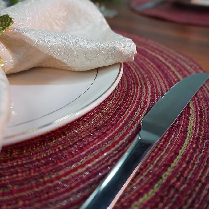 Red-A, Placemats, Round Placemats for Dining Table Set of 8 Woven Heat Resistant Non-Slip Kitchen Table Mats Diameter 14 Inch(Wine)