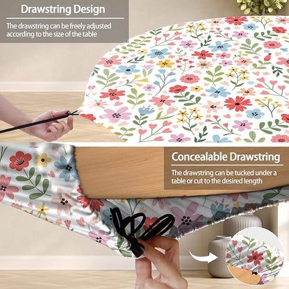 opstellen Fitted Round Tableclothes Drawstring Water Proof Table Cloth Polyester Indoor Outdoor Circular Covers for 36-44in Table Household Organization Gifts Patio Picnic Camping Festival Gadgets