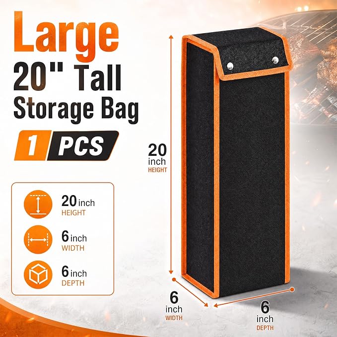 1 Pcs Grill Utensil Storage Bag BBQ Tool Holder Pouch,Orange | Oxford Cloth Foldable Design, Camping Hiking Organizer, Snap Closure Secure, Stands Upright or Flat, Portable Outdoor Pouch