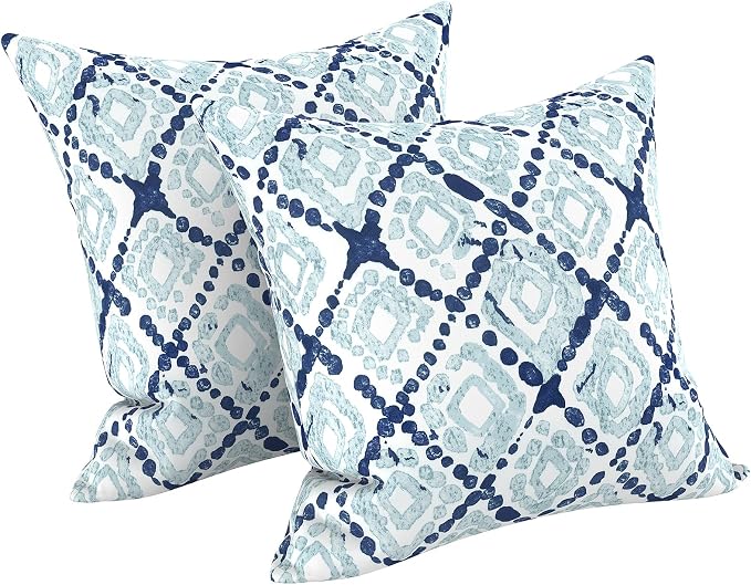 LVTXIII Outdoor Pillow Covers 20x20 Inch, 2 Pack Large Square Throw Pillow Cases, Fade-Resistant Cushion Covers for Patio Furniture Sofa, Garden Porch, Boho Geometry Blue
