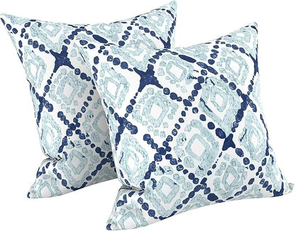 LVTXIII 2 Pack Outdoor Pillow Covers ONLY 18x18 Inch, Water-Repellent Square Decorative Cushion Covers for Patio Furniture, Garden, Sofa, Boho Geometry Blue