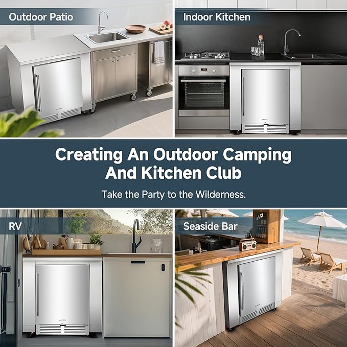 BODEGA 24 inch Stainless-Steel Outdoor Kitchen Cabinet for Beverage Cooler, Under Counter Beverage Refrigerator Cabinet Module is Designed to 24-inch Indoor/Outdoor Under-Counter Refrigerator.
