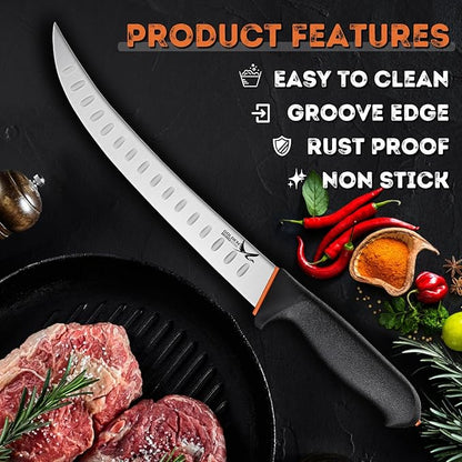 Golden Bird Professional Breaking Knife - 10 Inch Multifunction Butcher Breaking Knife for Meat Cutting, Razor Sharp Scimitar Knives, Granton Edge Carving Knives, Gifts for Men Women
