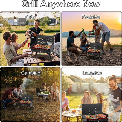 TeqHome Portable Charcoal Grill, Small Foldable Barbecue BBQ Grill Charcoal for Outdoor Picnic, Backyard, Patio and Parties, 16.7"×10"×17.7"