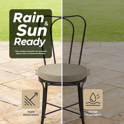 Outdoor Round Chair Cushions 18 Inch, Fade-Resistant & Water-Resistant, Bistro Chair Seat Pads for Porch Garden Balcony Patio Furniture Stools, Non-Slip Bottom, Set of 4, Natural