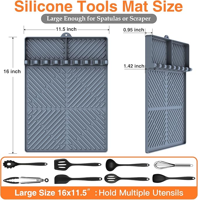 Silicone Griddle Tools Mat for Blackstone, Heat Resistant Spatula Mat, BBQ Grill Tool Rest,Cooking, Silicone Grill Pad,Grey, 1 Pack
