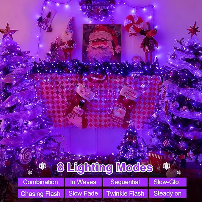 QITONG 165ft 500 LED Purple String Lights, Twinkle Lights Outdoor Waterproof with 8 Modes, Green Wire Christmas Lights Plug in Indoor