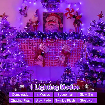 QITONG 165ft 500 LED Purple String Lights, Twinkle Lights Outdoor Waterproof with 8 Modes, Green Wire Christmas Lights Plug in Indoor