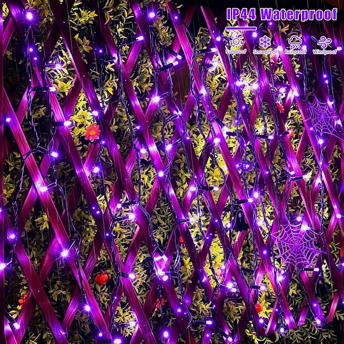 YEGUO 2 Pack Purple Solar Halloween Lights, Each 33ft 100 LED Solar String Lights Outdoor Waterproof, 8 Modes Solar Christmas Lights Outdoor for Bedroom Patio Garden Halloween Party Decor