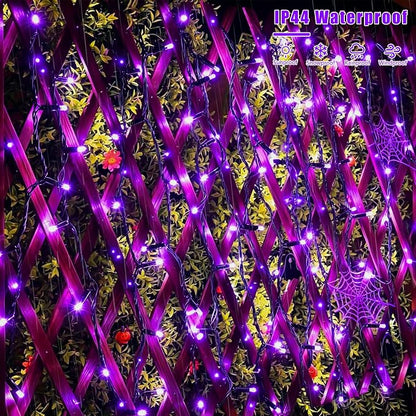 YEGUO 2 Pack Purple Solar Halloween Lights, Each 33ft 100 LED Solar String Lights Outdoor Waterproof, 8 Modes Solar Christmas Lights Outdoor for Bedroom Patio Garden Halloween Party Decor