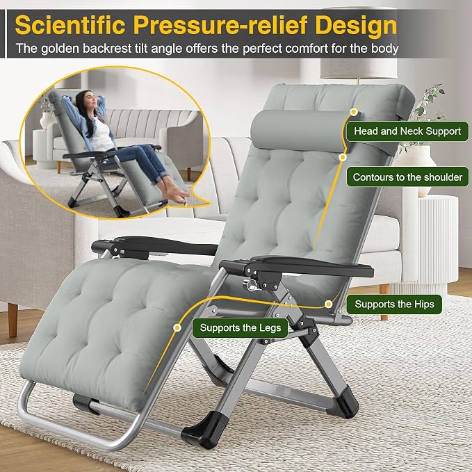 Suteck Zero Gravity Chair, Folding Lounge Chairs with Aluminum Alloy Lock | Folding Patio Recliner w/Removable Pad, Adjustable Headrest and Side Tray for Outdoor Patio, Lawn, and Camping