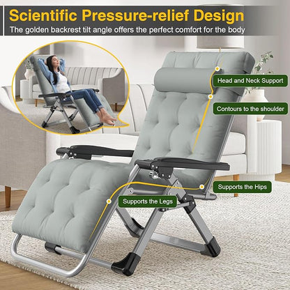 Suteck Zero Gravity Chair, Folding Lounge Chairs with Aluminum Alloy Lock | Folding Patio Recliner w/Removable Pad, Adjustable Headrest and Side Tray for Outdoor Patio, Lawn, and Camping