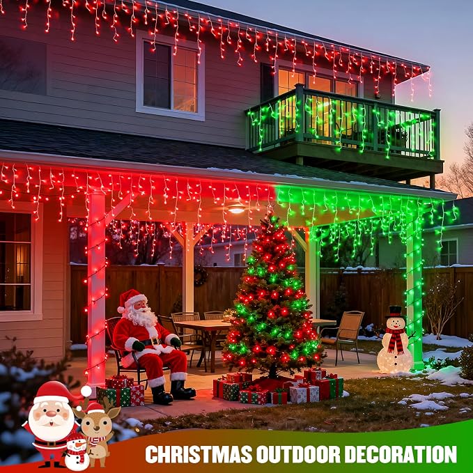JMEXSUSS Color Changing Icicle Lights for Outside, 11 Modes 400 LED | Christmas Icicle Lights with 80 Drops, Red to Green Icicle Lights for Christmas Eaves Party Decorations