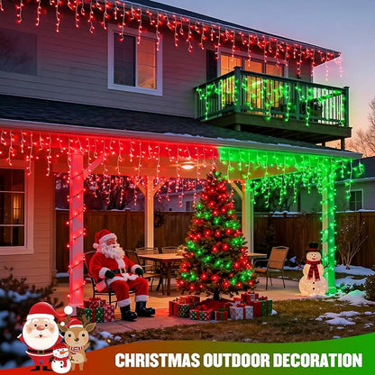JMEXSUSS Color Changing Icicle Lights for Outside, 11 Modes 400 LED | Christmas Icicle Lights with 80 Drops, Red to Green Icicle Lights for Christmas Eaves Party Decorations