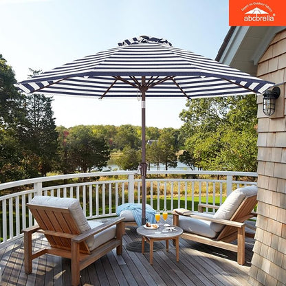 ABCCANOPY OLEFIN® 5-Year No Fading 9FT Outdoor Patio Umbrella(Navy Stripe) | Fade & UV Resistant Fabric,8 Fiberglass Ribs，Wind Vent，Crank Lift & Tilt,Outdoor Table Umbrella for Deck,Backyard,Yard