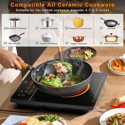 Karinear Portable Electric Cooktop, Electric Stove Single Burner Ceramic Cooktop with Touch Control,Safety Lock, Timer, Residual Heat Indicator, Overheat Protection, 1800W 110V Infrared Burner(Gold)