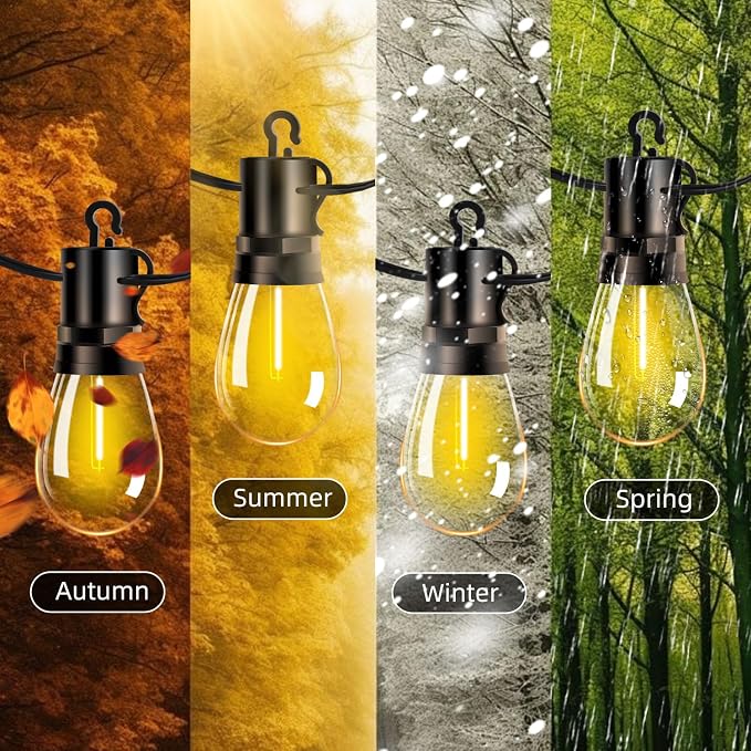 Outdoor Patio String Lights 50ft: S14 LED Shatterproof Bulbs 3 Modes Button Control - Waterproof Connectable Hanging Lights - Garden Backyard Yard Gazebo Porch Party Decorative