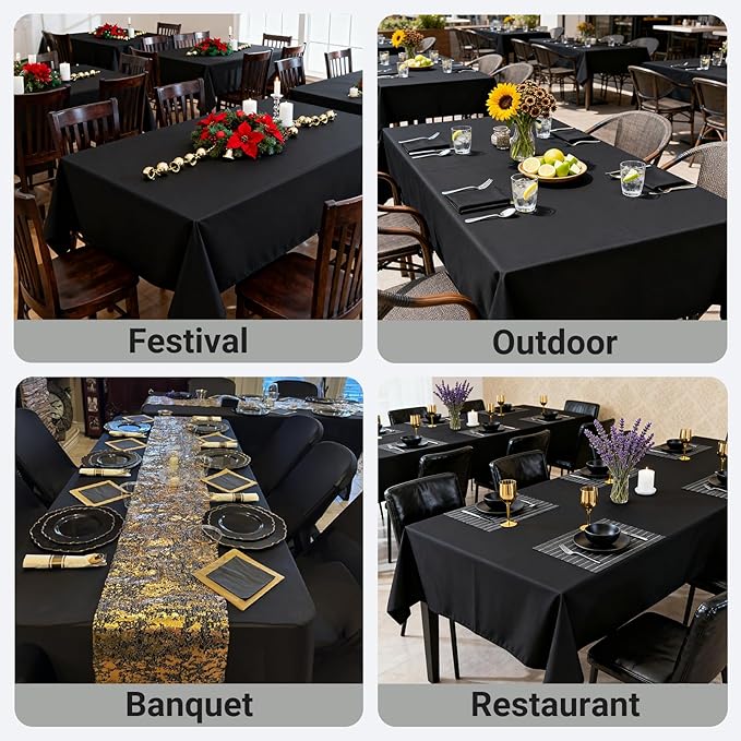 MRJ Black Tablecloth for Rectangle Table 60 x 102 Inch Stain and Wrinkle Resistant Washable Polyester Table Cloth for Restaurant Hotel Banquet