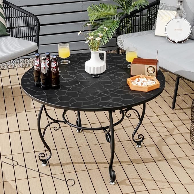 Giantex Fire Pit Table 4-in-1 Outdoor Dining Table, 36 Inch Multifunctional Metal Round Patio Table, Wood Burning Fire Pits with Cover, Grill Grate, Poker for Garden, Poolside, Backyard Fireplace