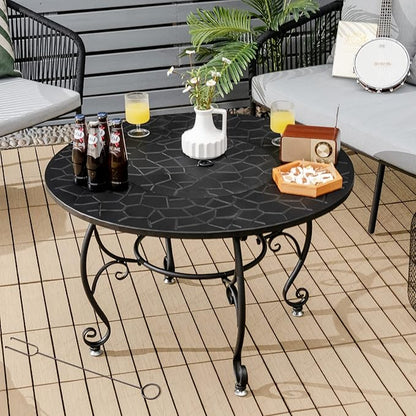 Giantex Fire Pit Table 4-in-1 Outdoor Dining Table, 36 Inch Multifunctional Metal Round Patio Table, Wood Burning Fire Pits with Cover, Grill Grate, Poker for Garden, Poolside, Backyard Fireplace