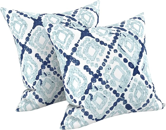 LVTXIII 2 Pack Outdoor Throw Pillow Covers for Patio Furniture, 16x16 Inch Square Pillow Case, Water-Repellent Cushion Covers for Garden, Porch, Sofa, Boho Geometry Blue