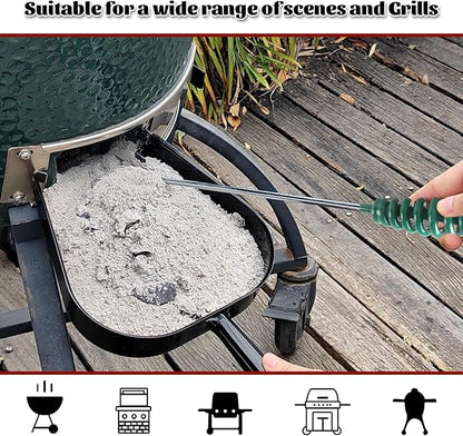 Vankey 18 Inch BBQ Ash Tool, kamado Joe Charcoal Smoker Wood Burning Stove ash Rake Grilling Accessories, Green Threaded Handle Charcoal Garden Tools Grill Cleaning Tools