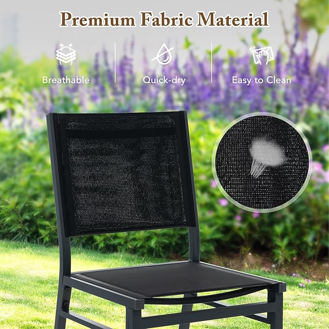 Giantex Outdoor Patio Dining Chair, Armless Dining Chair with Breathable Fabric Seat & Backrest, Heavy Duty Aluminum Frame, Outside Lightweight Patio Chairs for Porch Balcony Garden Yard Poolside