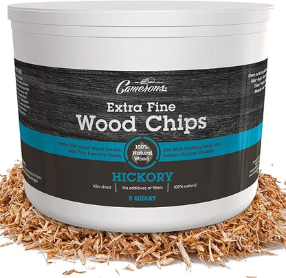 Camerons All Natural Extra Fine Hickory BBQ Wood Chips for Smokers (5 Quart, 4.731L) Kiln Dried Wood Sawdust Shavings for Cocktail Smoking Guns, Stovetop Smokers, Smoke Boxes - Barbecue Grilling Gifts