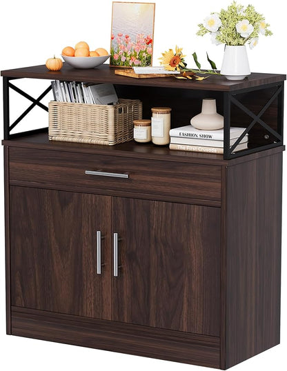 Vongrasig Coffee Bar Cabinet, Farmhouse Kitchen Storage Cabinet with Adjustable Shelf, 31“ Modern Sideboard Buffet Table for Kitchen, Dining Room, Rustic Brown