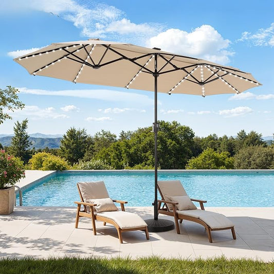 HERA'S PALACE 13 ft Patio Umbrella with 120 LED Solar Lights Double Sided Outdoor Umbrella for Patio 8 Colors Changing Table Umbrella Outdoor Patio for Garden Pool