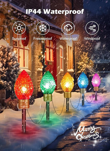 Brightown Strawberry Jumbo C9 Christmas Pathway Lights Outdoor,Christmas Outside Decoration Lawn,8.5Ft 5 LED String Lights Covered Jumbo Multicolored Walkway Light Bulb for Holiday Outside Yard Decor