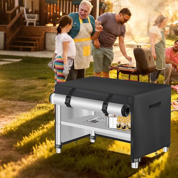 TOHONFOO Outdoor Prep Table Cover Waterproof for Grill Cart,36x24x35in | 420D UPF50+ Heavy duty waterproof patio Steel grill cart table cover compatible with outdoor keter unity small portable table