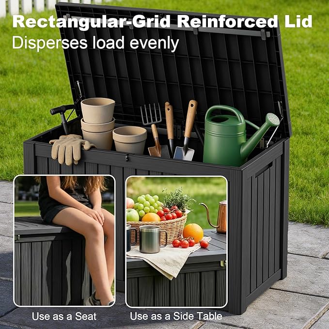 Vixzen 180 Gallon Deck Boxes Outdoor Waterproof, Resin Lockable Storage Box for Patio Cushions Storage Furniture, Garden Tools, Pool Supplies, Weatherproof and UV Resistant (Black, 180 Gallon)