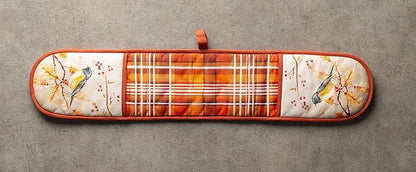 Maison d' Hermine Double Oven Mitt (7" x 35") 100% Cotton Heat Resistant BBQ Cooking Gloves with Loop for Thanksgiving Christmas Decorations Baking Cooking Barbeque Handling Hot Pan (Oak Leaves)