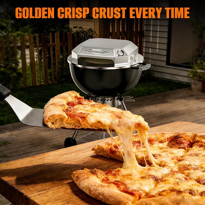 Onlyfire Stainless Steel Pizza Oven Kit for 22 Inch Charcoal Kettle Grilll | Outdoor Grill Top Pizza Oven Kit, Pizza Maker Tool Set Including Pizza Chamber, Pizza Stone, Pizza Peel and Thermometer