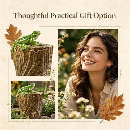 Outdoor Waterproof Frog Tree Stump Resin Garden Spare Key Hider Storage Box | Natural Wood Grain Finish, Seamlessly Blends with Shrubs & Plants, Great for Rental Properties and Vacation Homes