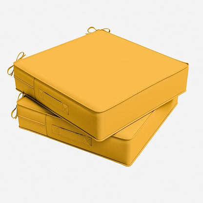 Outdoor Chair Cushion 24 x 24 x 5 Inches Patio Furniture Outdoor Waterproof Seat Cushion, Patio Chair Cushion with Handles and Ties, Square Dining Chair Cushion Set of 2, Yellow