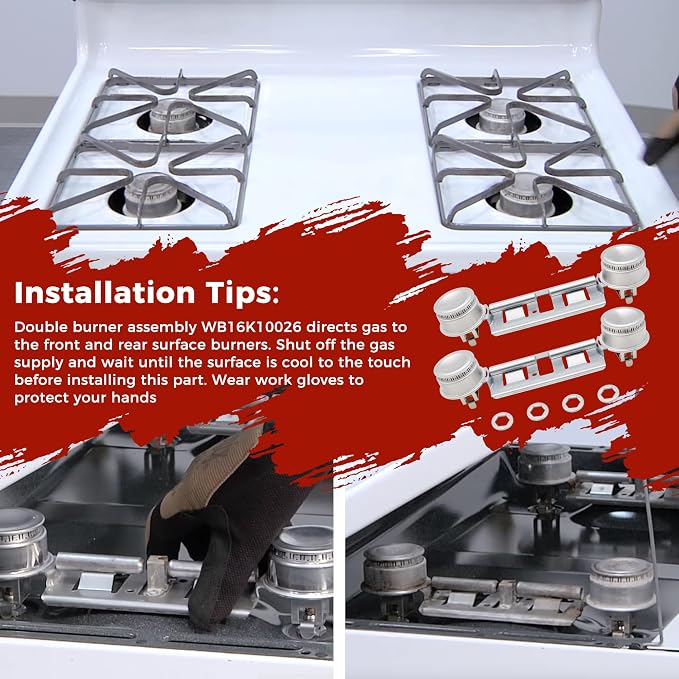Double Burner Assembly WB16K10026 WB29K17 Double Stove Top Double Surface Burner Kit Replacement Compatible with General Electric Hot.point Gas Stove Range Assembly(2pack) by AMI PARTS | Double Stove Top, Double Surface Burner Kit Replacement, Compatib...