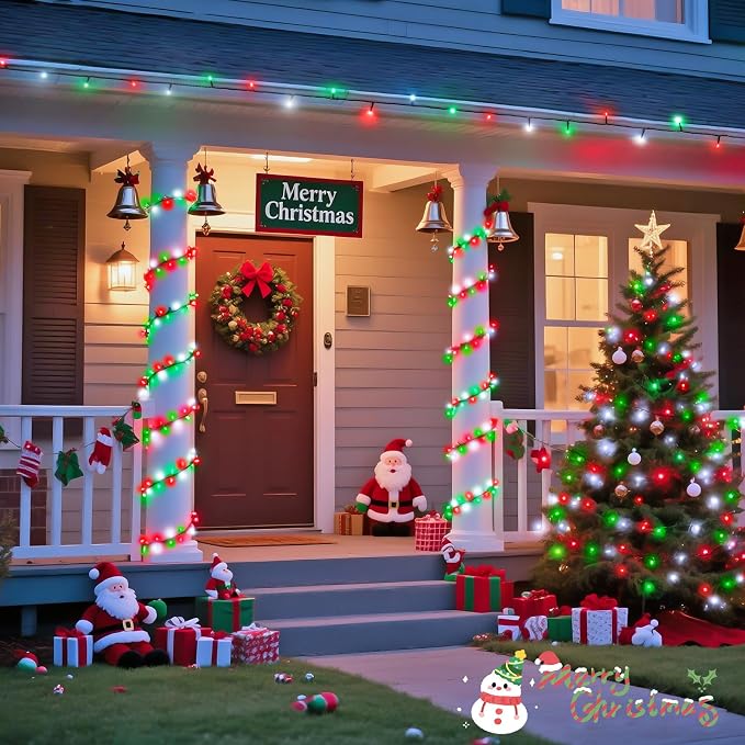 JMEXSUSS 500 LED Red White and Green Christmas Lights | 173ft Christmas Tree lights Outdoor Waterproof, 8 Modes Twinkle String Lights for House Xmas Tree Party Holiday Decor