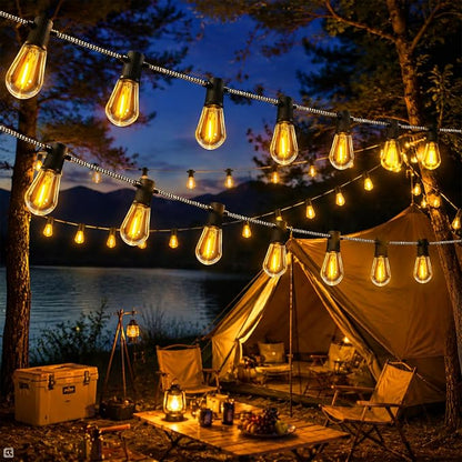 Solar String Lights Outdoor, 31FT Braided Cord, 20 Edison LED Bulbs, Remote | USB Charging, 8 Modes, 4 Brightness Levels, Timer, 15-20H Runtime, 2200K Warm Glow, IP44 for Patio, Gazebo, Cafe and Camping
