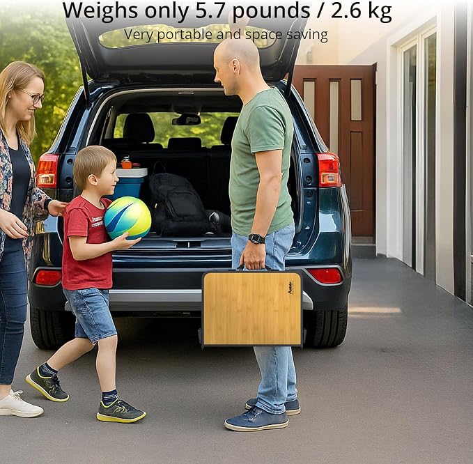 Anbte 2ft Camping Table Foldable, 24" x 16" Small Folding Table Portable | 3 Adjustable Heights Max 27.5", with Storage Net, Aluminum Lightweight, for Travel Beach Camping Picnic BBQ, Light Oak Grain