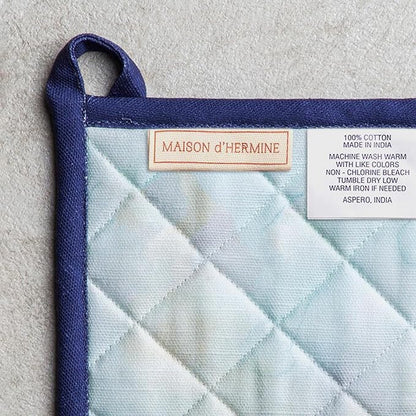 Maison d' Hermine 100% Cotton Oven Mitt & Pot Holder Set (7.5"x13" & 8"x8") Heat Resistant BBQ Cooking Gloves with Loop Baking Grilling Kitchen Hotel Home Farmhouse Spring Summer (Lazy Summer Days)