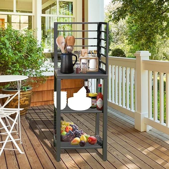 Domi Outdoor Kitchen Island with Storage, Aluminum Kitchen Island Prep Table with Double Storage Rack, Freestanding Corner Cabinet with Protective Cover Indoor Outdoor