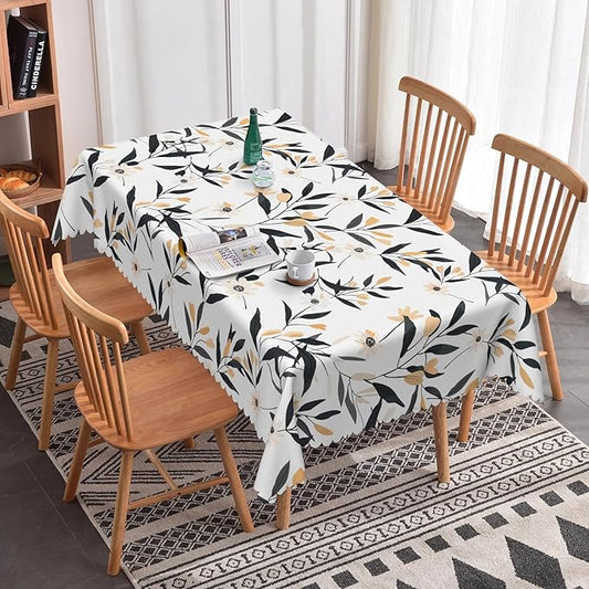 Floral Rectangular Tablecloth Black and Yellow Leaves Flowers Table Cloth Perfect for Spring Home Decor 70x140 Inch Botanical Waterproof Resistant Table Cover for Kitchen Dining Room