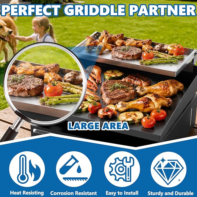 SafBbcue Griddle Warming Rack for Blackstone 17"/22" Griddles, Reversible Warming Rack/Shelf for Blackstone Flat Top Griddle Accessories to Expand Cooking Space, Universal Stainless Steel, 1 Pack