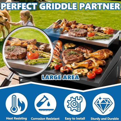 SafBbcue Griddle Warming Rack for Blackstone 17"/22" Griddles, Reversible Warming Rack/Shelf for Blackstone Flat Top Griddle Accessories to Expand Cooking Space, Universal Stainless Steel, 1 Pack